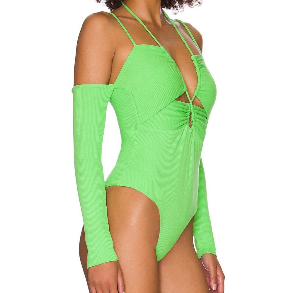 Lama Jouni Off Shoulder Bodysuit in Electric Green